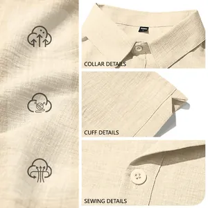 Men's quick-dry short sleeve casual shirt in beige featuring breathable linen fabric details