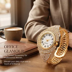 Women Luxury Full Diamond Quartz Watch Fashion Elegant Rhinestone Bangle Bracelet Style Gold Silver Analog Ladies Timepiece Party Gift