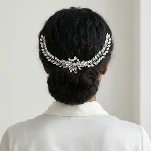 Lussuoso Pettine per Capelli da Sposa Con Strass Marquise e Finta Perla Artificial Fatto a Mano Argento Floreale Foglia Accessori per Capelli Matrimonio Donna