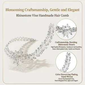Elegante pettine per capelli da sposa con strass marquise e vite in argento a mano