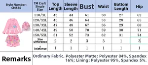 Size chart for girls mermaid swimsuit with length bust and waist measurements