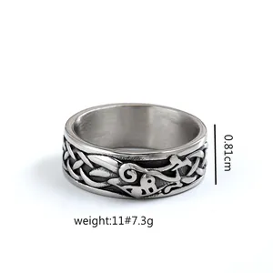 Bague viking nordique vintage en acier inoxydable avec motif de nœud celtique gravé
