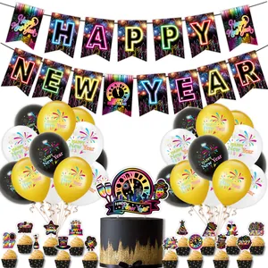 2027 Happy New Year party decoration set with banners balloons and cake toppers