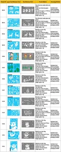 Size chart for 13 styles of Christmas PVC static stickers with 20x30cm dimensions