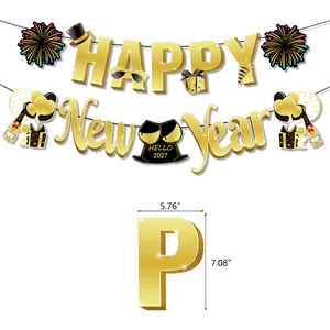 Kit banderole dorée Happy New Year 2027 avec décorations de fête et ballons