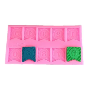 Pink silicone number 0-9 flag bunting molds for DIY fondant cake decoration
