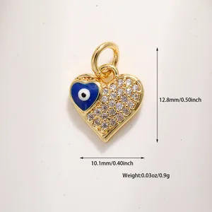 Gold heart evil eye pendant with blue enamel and pavé crystals for bracelet making