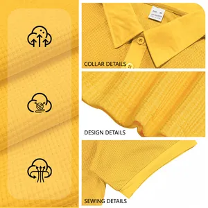 Yellow waffle textured men polo shirt made of breathable 100% polyester fabric