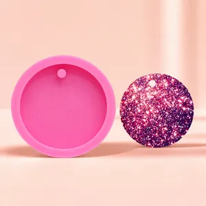 Round silicone mold for DIY car pendants and keychains with glitter resin finish