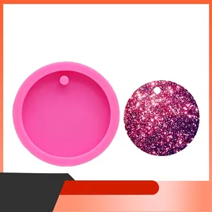 Round silicone mold for DIY car pendants and keychains with glitter resin finish