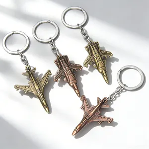 Vintage Metal Fighter Jet Model Keychain Retro Alloy Aircraft Pendant Military Plane Keyring For Bag Car Keys Gift