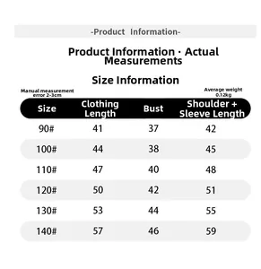 Size chart table for boys long sleeve t-shirt including length and chest measurements