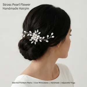 Bastoncino per Capelli Sposa Fatto a Mano Perla Artificial Strass Fiore Forcina Argento a U Fermaglio Matrimonio per Donna Gioielli Capelli
