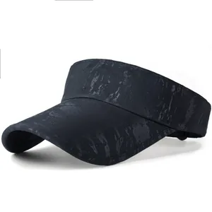 Breathable black camo sun visor hat for running and outdoor sports with curved brim