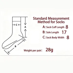 Size guide for cotton ankle socks showing measurement chart and weight specifications