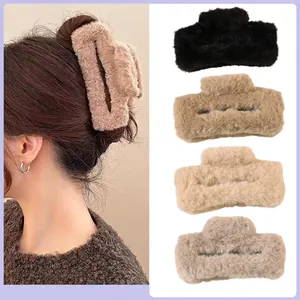 Pince à Cheveux en Peluche Grande Pince de Requin Antidérapante Accessoires Automne Hiver Pour Femmes Filles Couleur Unie Simple