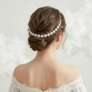 Bandeau Élégant avec Fleurs en Strass pour Femmes Accessoires Cheveux en Alliage Argent pour Mariage Banquet Bijoux