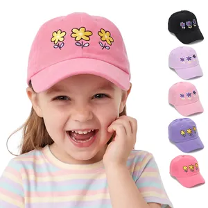 Girls Baseball Cap Flower Embroidered Sun Protection Hat Breathable Curved Brim Adjustable Outdoor Sport Snapback