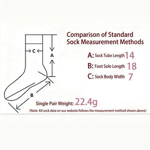 Size guide for velvet slouch socks showing leg length 14 and foot length 18