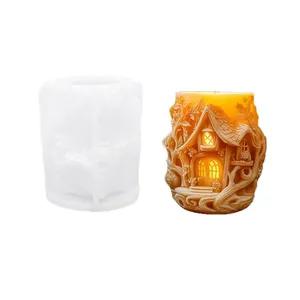 DIY fairy tree house silicone mold for handmade scented candles and plaster crafts