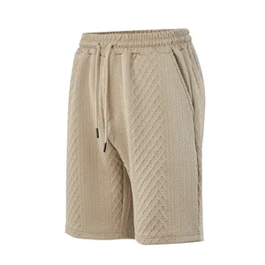 Men's casual khaki shorts with textured jacquard knit and drawstring elastic waist