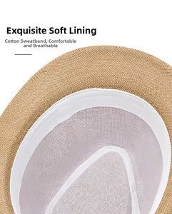 Detailed macro view of the khaki straw hat interior with breathable cotton sweatband