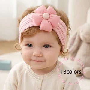 Bandeau Bébé en Tricot Côtelé Souple Élastique Avec Grande Fleur en Tissu Pour Accessoire de Photographie Filles Quotidien