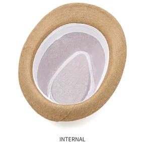Detail view of the men's straw jazz hat showing internal lining and woven texture