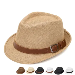 Summer Straw Fedora Hat Breathable Sun Protection Jazz Cap With Leather Belt Buckle For Men Women Outdoor Beach Travel