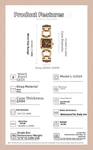Spécifications de la montre à quartz pour montre-bracelet à chaîne en or rose et cadran brun