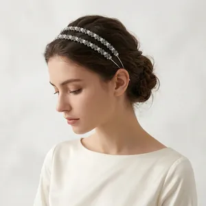 Serre-tête de Mariée Luxueux en Alliage avec Strass Double Couche en Cristal pour Mariage Fête Photographie Femme Bijoux