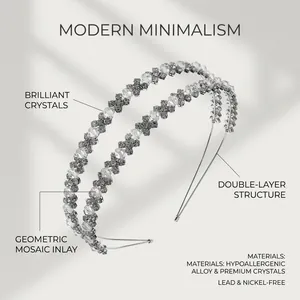Serre-tête de mariée luxueux à double rangée avec placage argent et cristaux brillants