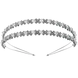 Serre-tête de mariée luxe à double rangée avec monture argentée et cristaux étincelants