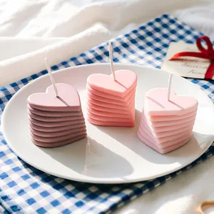 Bougie artistique en forme de cœur empilé violet Morandi et rose pour décoration