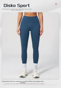 Detail of high-waisted navy yoga leggings with white side stripes and matte stretch fabric