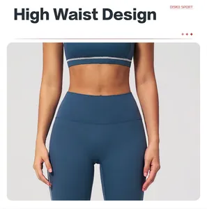 Close-up of high-waist yoga pants featuring abdominal compression and elastic fabric