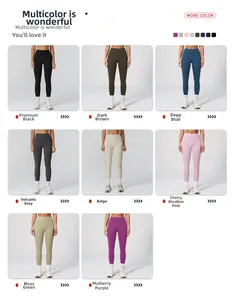 Collage showing 8 colors of high waist matte yoga pants for outdoor running and gym