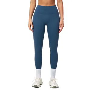 High waisted dark blue yoga pants with slim fit for fitness and outdoor running