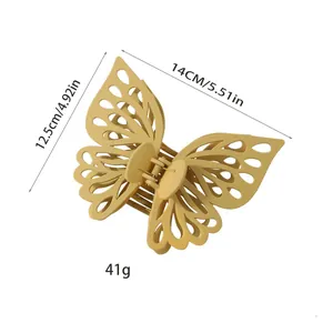 Grande pince à cheveux papillon jaune à double couche ajourée pour femmes, 14cm