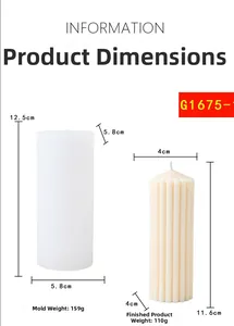 Détails des dimensions du moule en silicone pour bougie pilier striée et bougie
