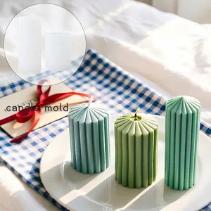 Moule en Silicone pour Bougie Pilier à Nervures DIY Moule en Résine en Forme de Colonne Romaine Cylindrique à Rayures pour Fabrication Bougies