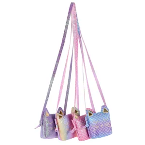Sparkly sequins cat crossbody bags for girls in mermaid scales and rainbow gradients