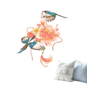 Chinese style static window stickers featuring colorful birds and peony flowers decoration