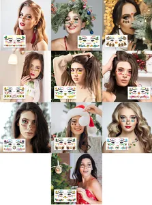 Detailed view of ten Christmas face tattoo designs featuring gingerbread men and trees