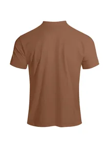 Rear view of a premium brown short-sleeve Henley T-shirt in smooth jersey fabric
