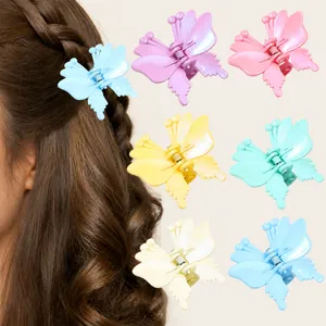 Small Butterfly Hair Claw Clip Cute Plastic Fairy Style Macaron Color Shark Clip For Women Girls Daily Hair Accessories