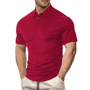 Men's slim fit short sleeve red polo shirt with ribbed cuffs and turn-down collar