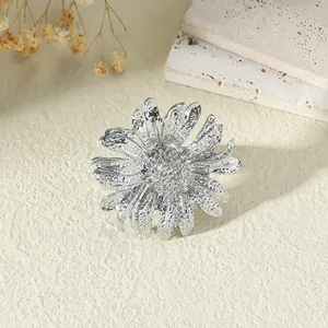 Irregular geometric sunflower ring with silver vintage French style textured petals