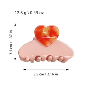 Pince à cheveux cœur rose en acétate avec motif marbré, accessoire de 5,5 cm