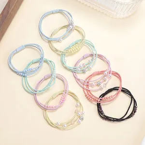 Elegant Multi-strand High Elastic Hair Ties For Women Colorful Resin Beads Imitation Artificial Pearl Rhinestones Scrunchies Hair Accessories